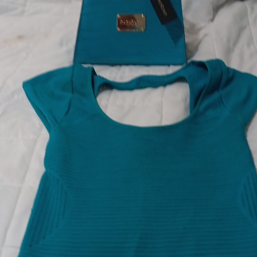 Capri blue dress with matching natalie mini crocco top handle cross body